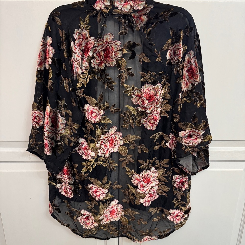 American Eagle Dark Floral Sheer Kimono. Cottagecore. Velvet sheer. Size M - Picture 5 of 5